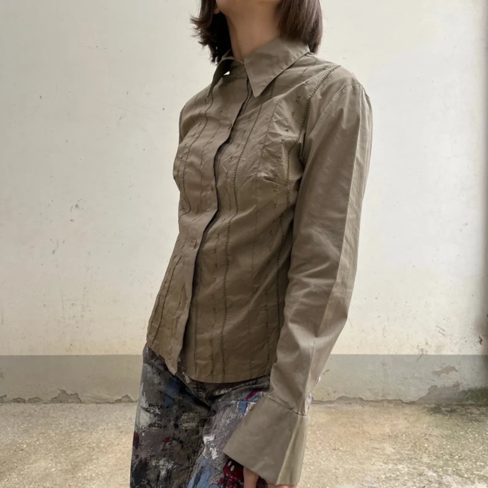 90s vintage Italian olive embroidered shirt